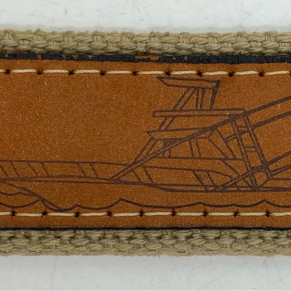Zep Pro Leather Canvas Belt Embroidery Dolphin Fish Brown Men's 42 Fisherman USA